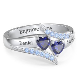 Flared Bypass Ring with Heart Gemstones and Accents