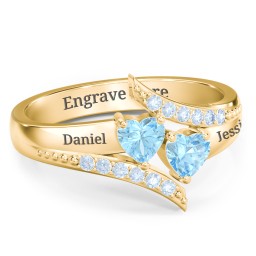 Flared Bypass Ring with Heart Gemstones and Accents