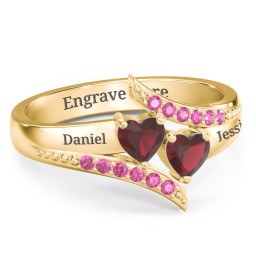 Flared Bypass Ring with Heart Gemstones and Accents