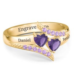 Flared Bypass Ring with Heart Gemstones and Accents