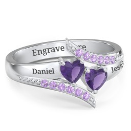 Flared Bypass Ring with Heart Gemstones and Accents