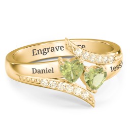 Flared Bypass Ring with Heart Gemstones and Accents