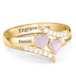 Flared Bypass Ring with Heart Gemstones and Accents