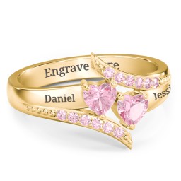 Flared Bypass Ring with Heart Gemstones and Accents