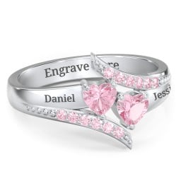 Flared Bypass Ring with Heart Gemstones and Accents