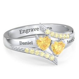 Flared Bypass Ring with Heart Gemstones and Accents