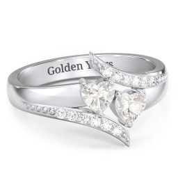 Flared Bypass Ring with Heart Gemstones and Accents