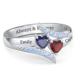 Flared Bypass Ring with Heart Gemstones and Accents
