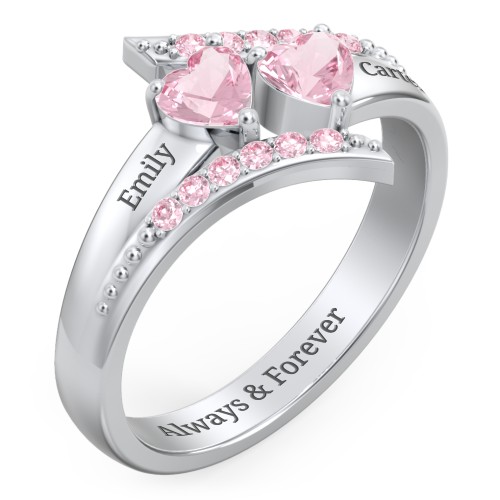Flared Bypass Ring with Heart Gemstones and Accents