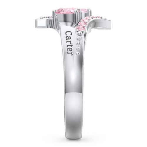 Flared Bypass Ring with Heart Gemstones and Accents