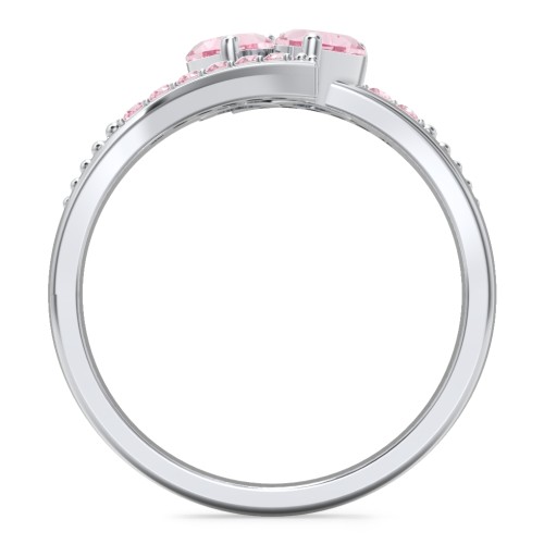 Flared Bypass Ring with Heart Gemstones and Accents