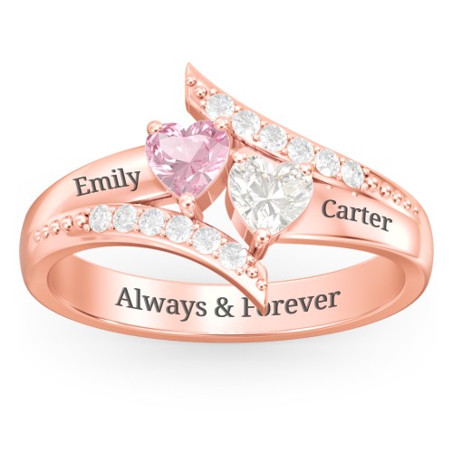 Flared Bypass Ring with Heart Gemstones and Accents