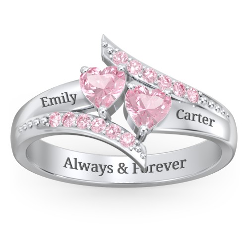 Flared Bypass Ring with Heart Gemstones and Accents