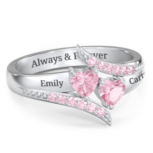 Flared Bypass Ring with Heart Gemstones and Accents
