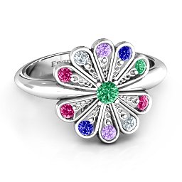Pretty As A Peacock Ring in 925 Sterling Silver with Emerald, Ruby, Cubic Zirconia, Amethyst, and Blue Sapphire