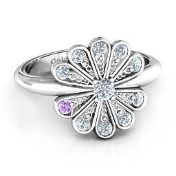 Pretty As A Peacock Ring in 925 Sterling Silver with Cubic Zirconia and Amethyst