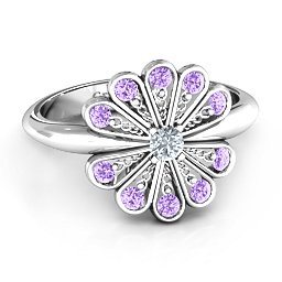 Pretty As A Peacock Ring in 925 Sterling Silver with Cubic Zirconia and Amethyst