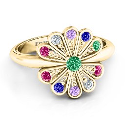 Pretty As A Peacock Ring in 10K Solid Yellow Gold with Emerald, Ruby, Cubic Zirconia, Amethyst, and Blue Sapphire