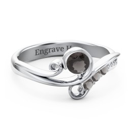 Family Flair Ring With 2-6 Birthstones in 925 Sterling Silver with Smokey Quartz and Cubic Zirconia