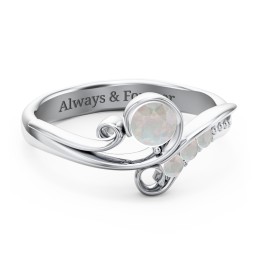 Family Flair Ring With 2-6 Birthstones in 925 Sterling Silver with Opal and Cubic Zirconia
