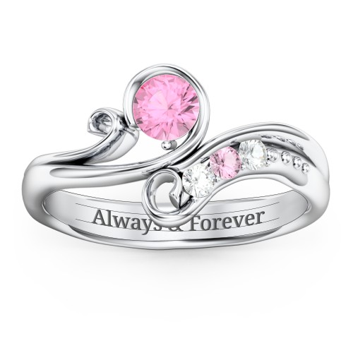 Family Flair Ring With 2-6 Birthstones – Sterling Silver with Pink Tourmaline and Cubic Zirconia