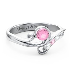 Family Flair Ring With 2-6 Birthstones – 10K White Gold with Pink Tourmaline and Cubic Zirconia