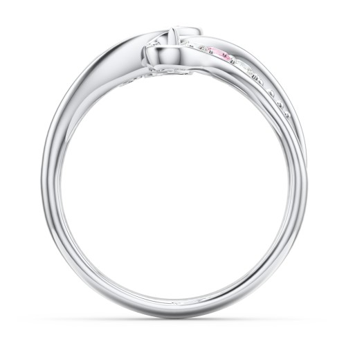 Family Flair Ring With 2-6 Birthstones – 10K White Gold with Pink Tourmaline and Cubic Zirconia