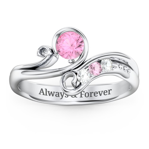 Family Flair Ring With 2-6 Birthstones – 10K White Gold with Pink Tourmaline and Cubic Zirconia