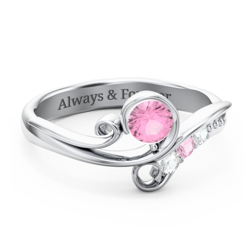 Family Flair Ring With 2-6 Birthstones – 10K White Gold with Pink Tourmaline and Cubic Zirconia