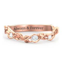 Leaf Band Ring with Gemstones in 10K Solid Rose Gold with Cubic Zirconia