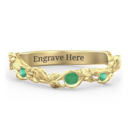 Leaf Band Ring with Gemstones