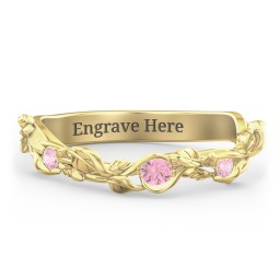 Leaf Band Ring with Gemstones
