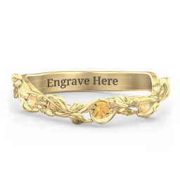 Leaf Band Ring with Gemstones