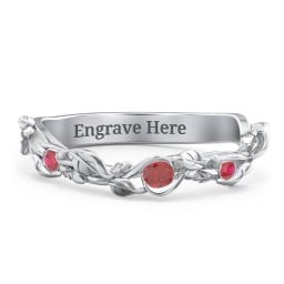 Leaf Band Ring with Gemstones