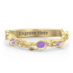 Leaf Band Ring with Gemstones