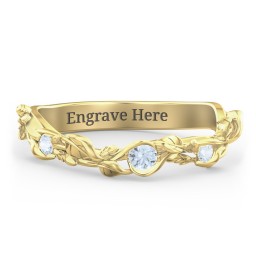 Leaf Band Ring with Gemstones