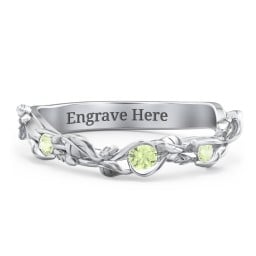 Leaf Band Ring with Gemstones