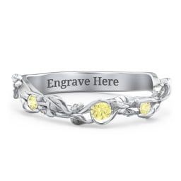 Leaf Band Ring with Gemstones