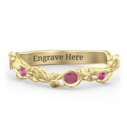 Leaf Band Ring with Gemstones
