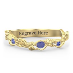 Leaf Band Ring with Gemstones