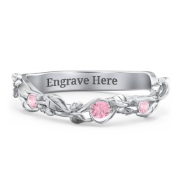Leaf Band Ring with Gemstones in 925 Sterling Silver with Pink Tourmaline