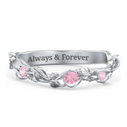 Leaf Band Ring with Gemstones in 925 Sterling Silver with Pink Tourmaline