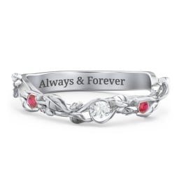 Leaf Band Ring with Gemstones