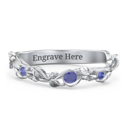Leaf Band Ring with Gemstones in 925 Sterling Silver with Blue Sapphire
