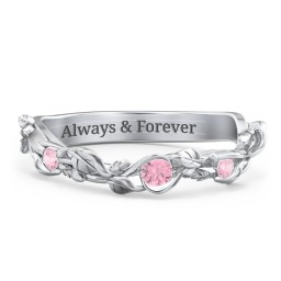 Leaf Band Ring with Gemstones in 925 Sterling Silver with Pink Tourmaline