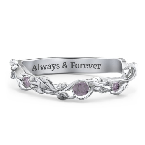 Leaf Band Ring with Gemstones – Sterling Silver with Alexandrite