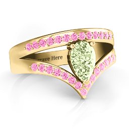 Point Of Elegance Ring in 14K Solid Yellow Gold with Peridot, Pink Tourmaline, and Fancy Blue Premium Zirconia