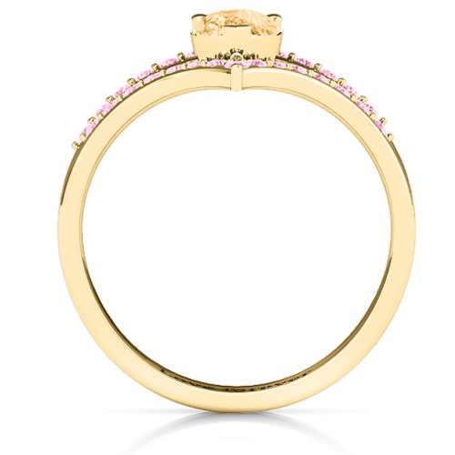 Point Of Elegance Ring – 14K Yellow Gold with Fancy Yellow Premium Zirconia and Fancy Pink Premium Zirconia
