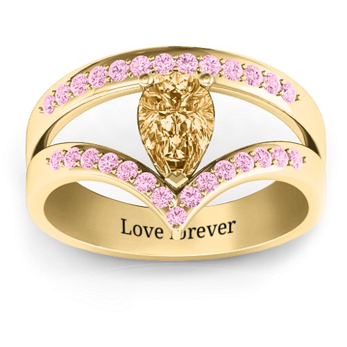 Point Of Elegance Ring – 14K Yellow Gold with Fancy Yellow Premium Zirconia and Fancy Pink Premium Zirconia