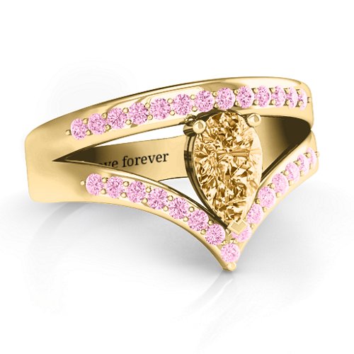 Point Of Elegance Ring – 14K Yellow Gold with Fancy Yellow Premium Zirconia and Fancy Pink Premium Zirconia